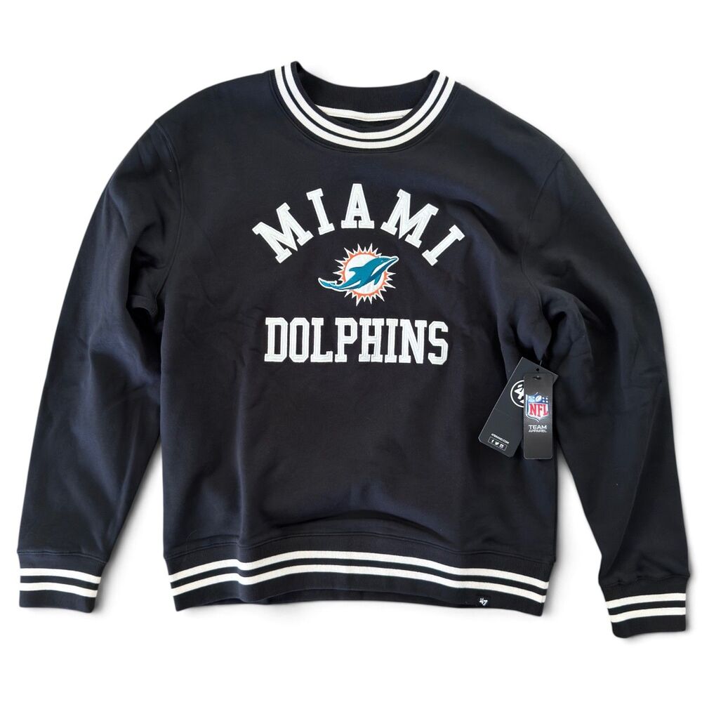 47 Brand Miami Dolphins Sweatshirt Mens XL Black Embroidered NFL Heavyweight NWT